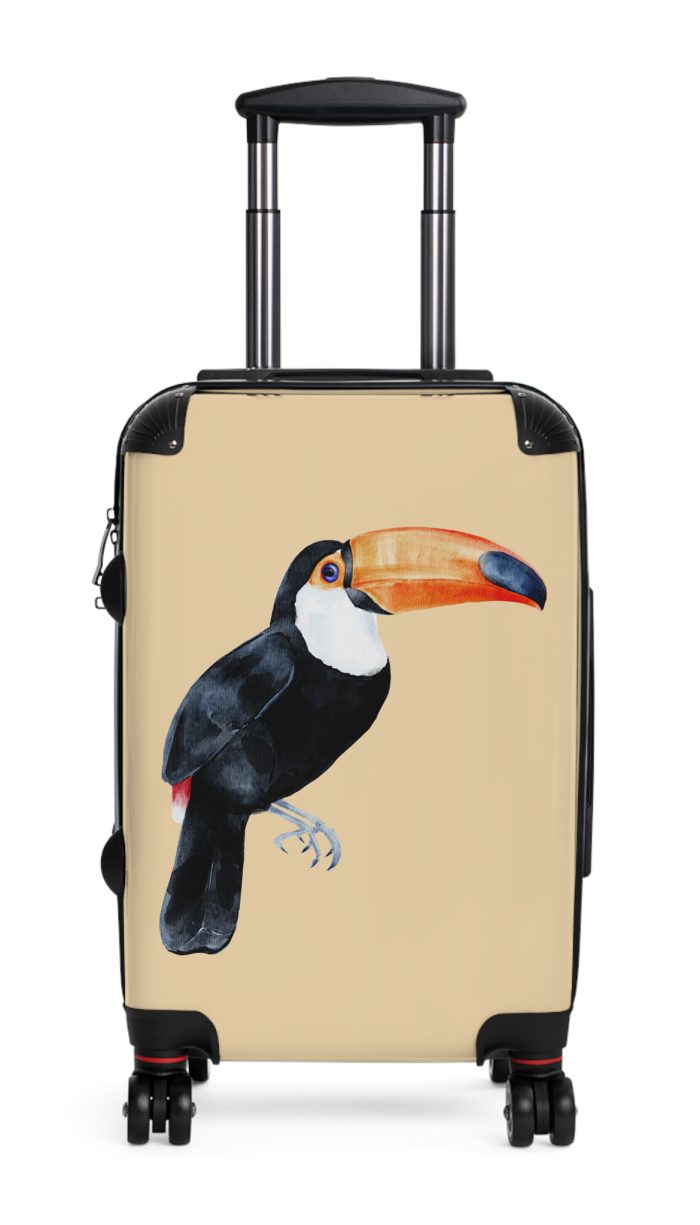 Toucan Suitcase - A unique travel gear featuring an exotic bird design, perfect for adventurers and bird enthusiasts, adding an adventurous touch to your journeys.