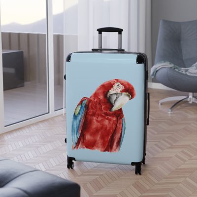 Macaw Suitcase - A vibrant travel gear featuring a macaw design, perfect for bird lovers and adding a burst of charm to your journeys.