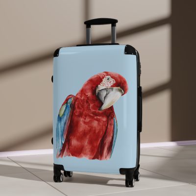 Macaw Suitcase - A vibrant travel gear featuring a macaw design, perfect for bird lovers and adding a burst of charm to your journeys.