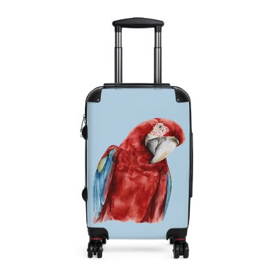 Macaw Suitcase - A vibrant travel gear featuring a macaw design, perfect for bird lovers and adding a burst of charm to your journeys.