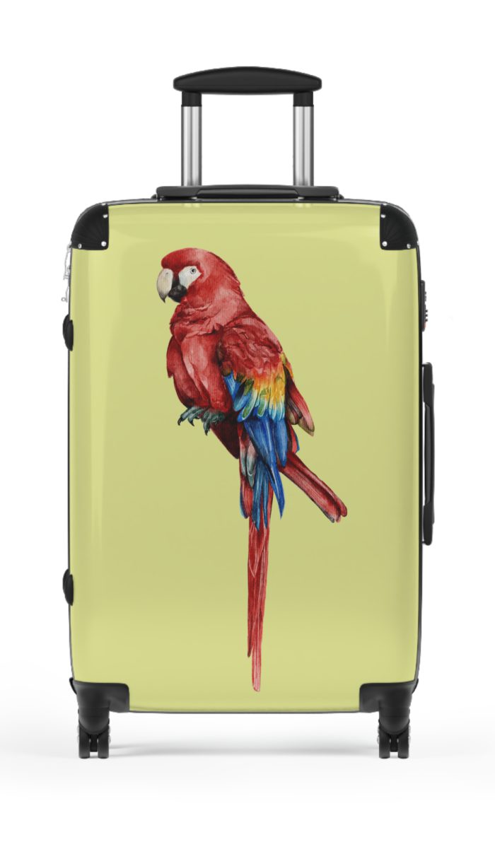 Macaw Suitcase - A vibrant travel gear featuring a macaw design, perfect for bird lovers and adding a burst of charm to your journeys.