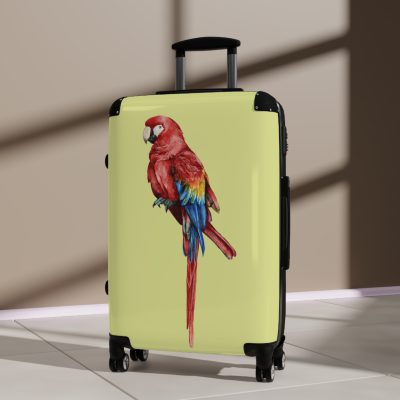 Macaw Suitcase - A vibrant travel gear featuring a macaw design, perfect for bird lovers and adding a burst of charm to your journeys.