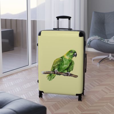 Parrot Suitcase - A tropical travel gear featuring a parrot design, perfect for bird lovers and adding a touch of paradise to your journeys.