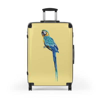 Macaw Suitcase - A vibrant travel gear featuring a tropical bird-inspired design, perfect for those who appreciate exotic and colorful styles on their journeys.