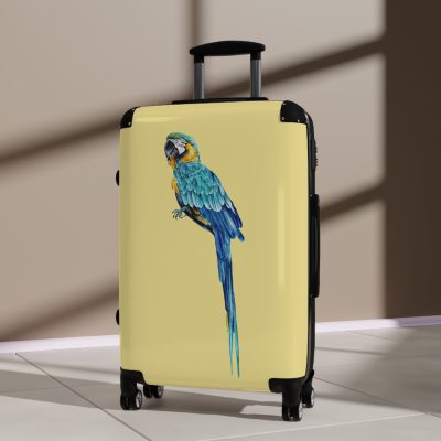 Macaw Suitcase - A vibrant travel gear featuring a tropical bird-inspired design, perfect for those who appreciate exotic and colorful styles on their journeys.