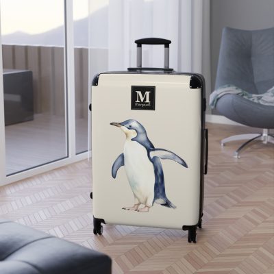 Custom Penguin Suitcase - A personalized travel companion adorned with a unique penguin design, ready to reflect your individuality during your adventures.