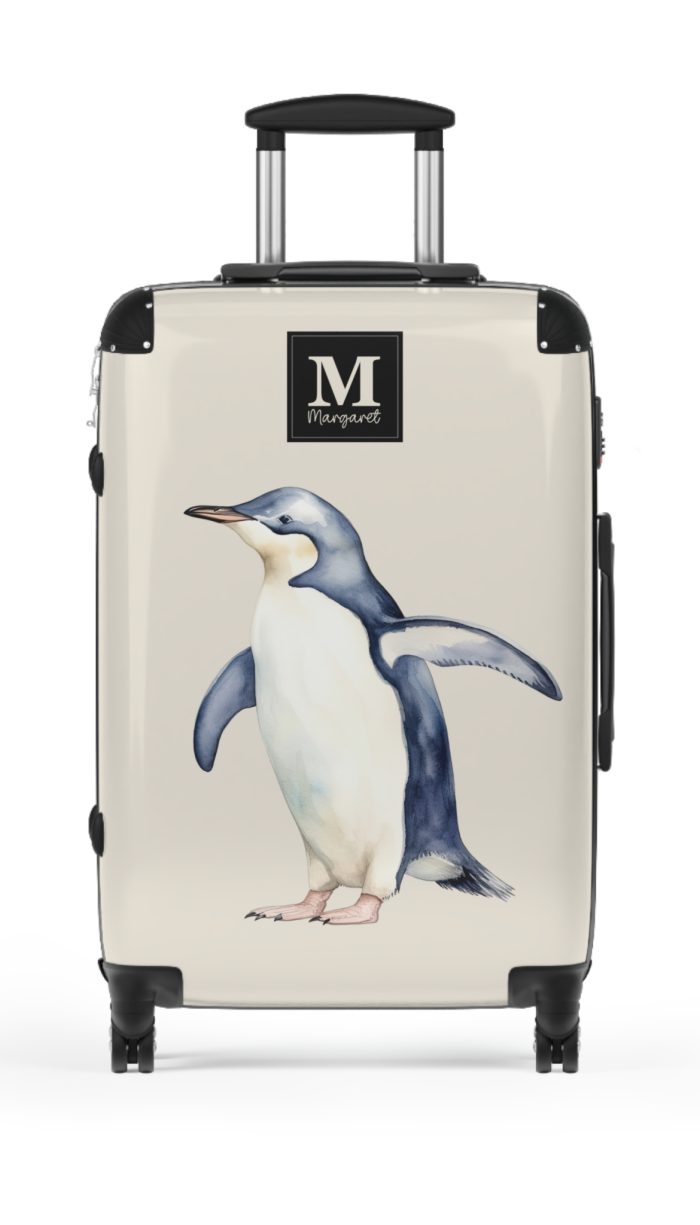 Custom Penguin Suitcase - A personalized travel companion adorned with a unique penguin design, ready to reflect your individuality during your adventures.