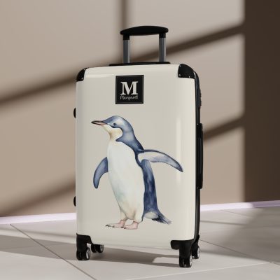 Custom Penguin Suitcase - A personalized travel companion adorned with a unique penguin design, ready to reflect your individuality during your adventures.