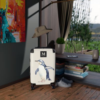 Custom Penguin Suitcase - A personalized travel companion adorned with a unique penguin design, ready to reflect your individuality during your adventures.