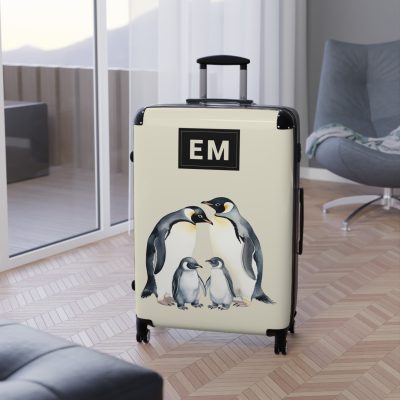 Custom Penguin Suitcase - A personalized travel companion adorned with a unique penguin design, ready to reflect your individuality during your adventures.