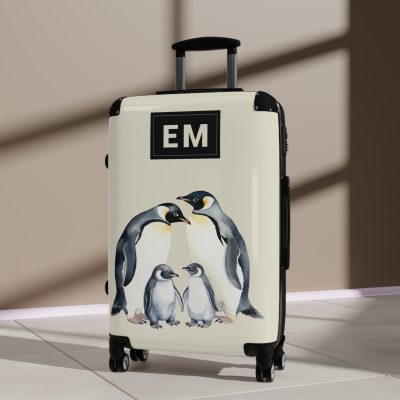 Custom Penguin Suitcase - A personalized travel companion adorned with a unique penguin design, ready to reflect your individuality during your adventures.