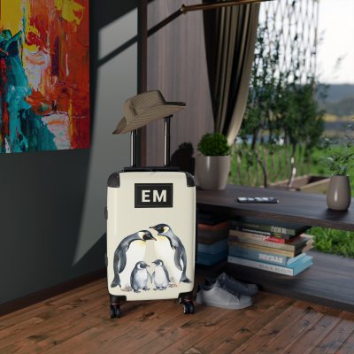 Custom Penguin Suitcase - A personalized travel companion adorned with a unique penguin design, ready to reflect your individuality during your adventures.