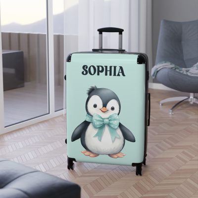 Custom Penguin Suitcase - A personalized travel companion adorned with a unique penguin design, ready to reflect your individuality during your adventures.