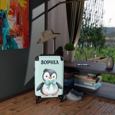 Custom Penguin Suitcase - A personalized travel companion adorned with a unique penguin design, ready to reflect your individuality during your adventures.