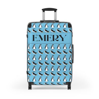 Custom Penguin Suitcase - A personalized travel companion adorned with a unique penguin design, ready to reflect your individuality during your adventures.