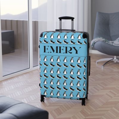 Custom Penguin Suitcase - A personalized travel companion adorned with a unique penguin design, ready to reflect your individuality during your adventures.