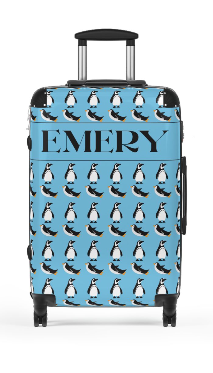 Custom Penguin Suitcase - A personalized travel companion adorned with a unique penguin design, ready to reflect your individuality during your adventures.