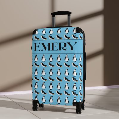 Custom Penguin Suitcase - A personalized travel companion adorned with a unique penguin design, ready to reflect your individuality during your adventures.