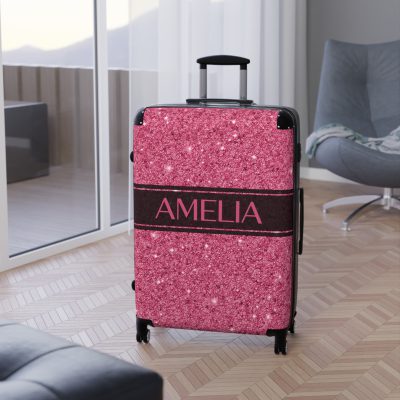 Custom Glitter Suitcase - A personalized travel essential that sparkles with individuality.