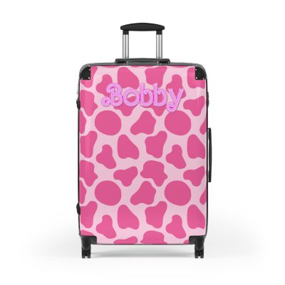 Custom Cow Print Suitcase - A personalized luggage adorned with a unique cow print design, perfect for travelers who want to add a touch of individuality to their journeys.