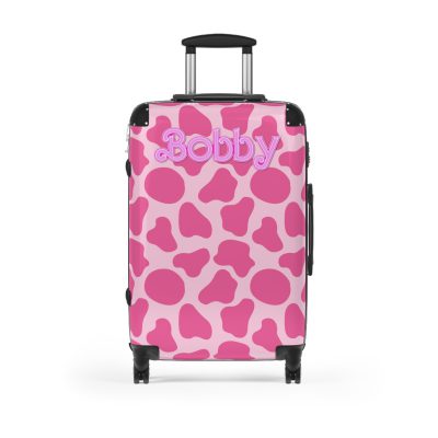 Custom Cow Print Suitcase - A personalized luggage adorned with a unique cow print design, perfect for travelers who want to add a touch of individuality to their journeys.