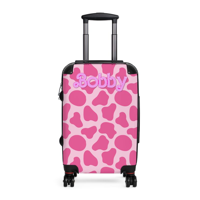 Custom Cow Print Suitcase - A personalized luggage adorned with a unique cow print design, perfect for travelers who want to add a touch of individuality to their journeys.