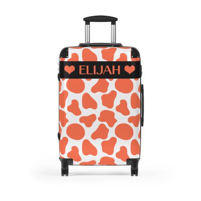 Custom Cow Print Suitcase - A personalized luggage adorned with a unique cow print design, perfect for travelers who want to add a touch of individuality to their journeys.