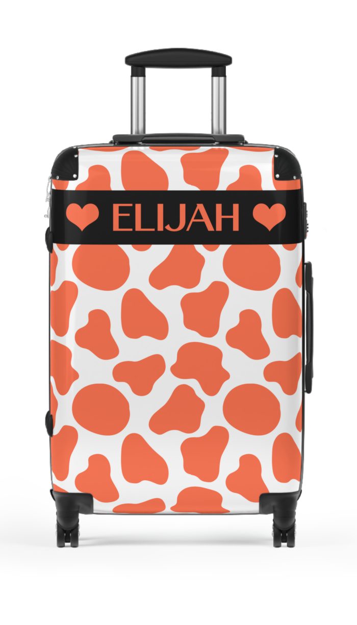 Custom Cow Print Suitcase - A personalized luggage adorned with a unique cow print design, perfect for travelers who want to add a touch of individuality to their journeys.