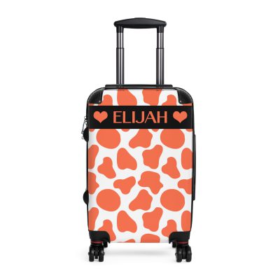 Custom Cow Print Suitcase - A personalized luggage adorned with a unique cow print design, perfect for travelers who want to add a touch of individuality to their journeys.