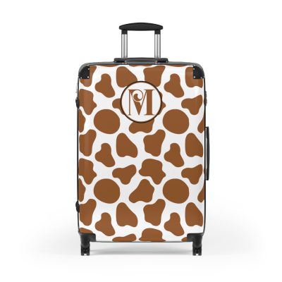 Custom Cow Print Suitcase - A personalized luggage adorned with a unique cow print design, perfect for travelers who want to add a touch of individuality to their journeys.