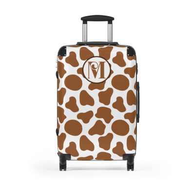 Custom Cow Print Suitcase - A personalized luggage adorned with a unique cow print design, perfect for travelers who want to add a touch of individuality to their journeys.