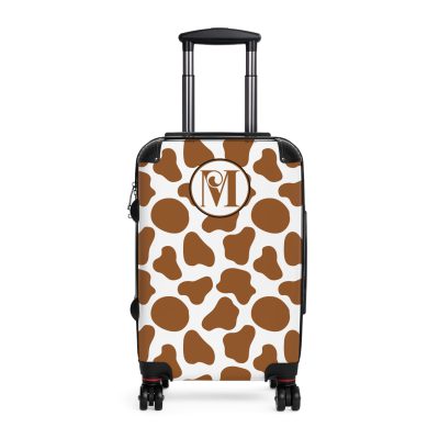 Custom Cow Print Suitcase - A personalized luggage adorned with a unique cow print design, perfect for travelers who want to add a touch of individuality to their journeys.