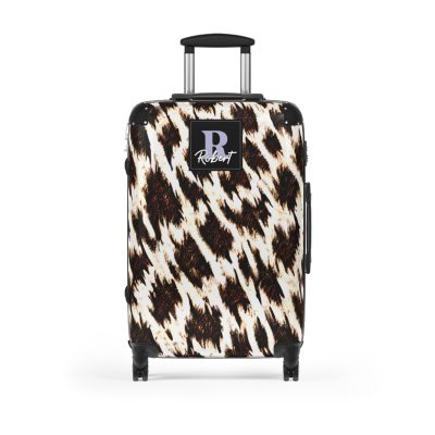 Custom Cowhide Suitcase - A personalized luggage adorned with a unique design, perfect for travelers who want to add a touch of individuality to their journeys.