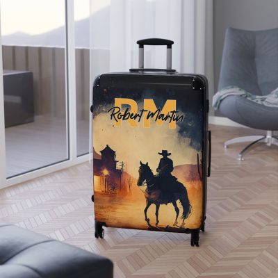 Custom Retro Western Suitcase - A personalized travel companion blending vintage aesthetics with modern functionality.