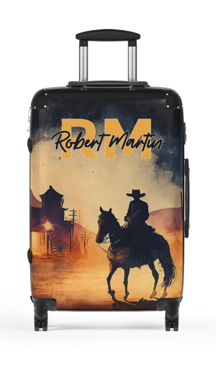 Custom Retro Western Suitcase - A personalized travel companion blending vintage aesthetics with modern functionality.