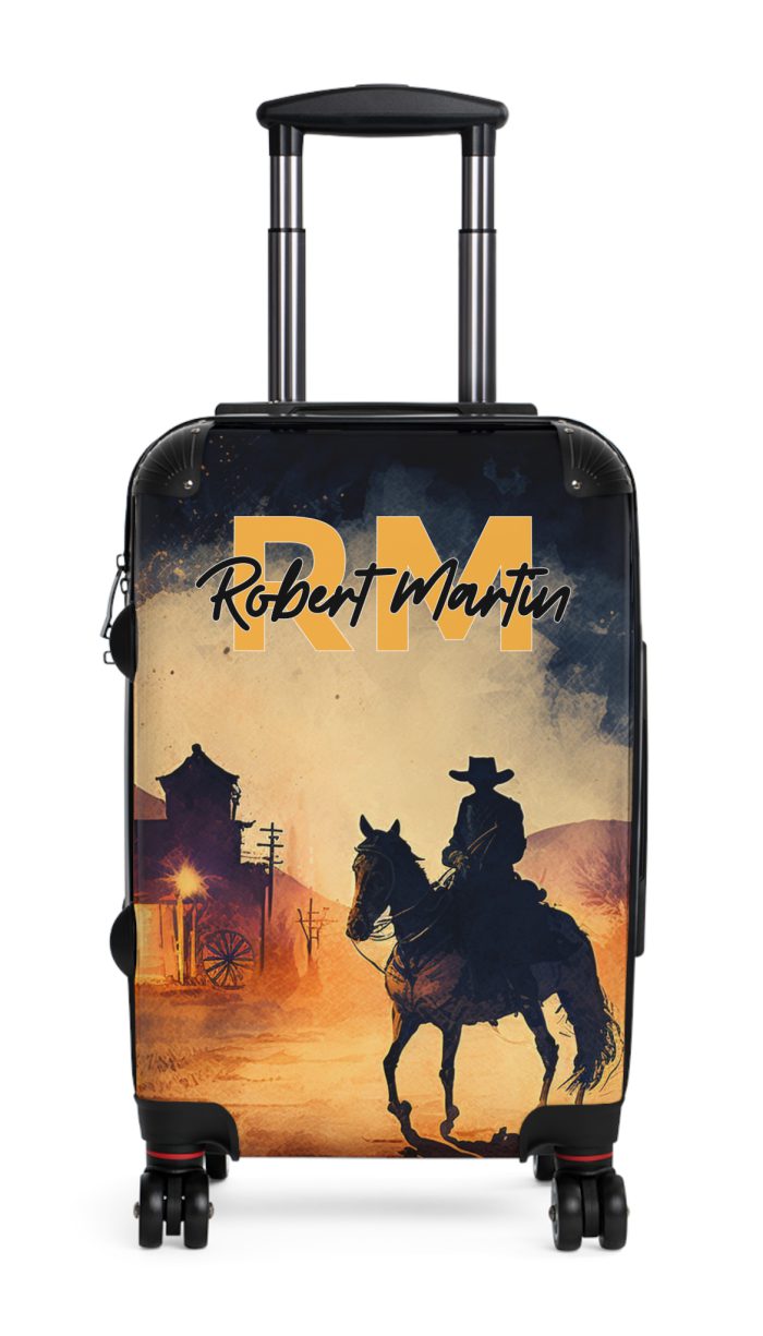 Custom Retro Western Suitcase - A personalized travel companion blending vintage aesthetics with modern functionality.