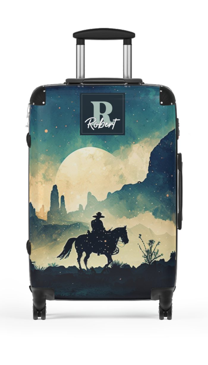 Custom Retro Western Suitcase - A personalized travel companion blending vintage aesthetics with modern functionality.