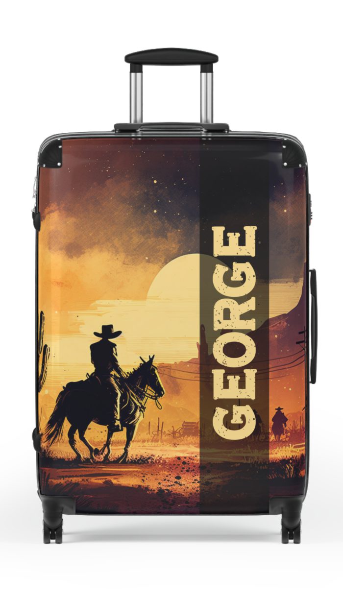 Custom Retro Western Suitcase - A personalized travel companion blending vintage aesthetics with modern functionality.