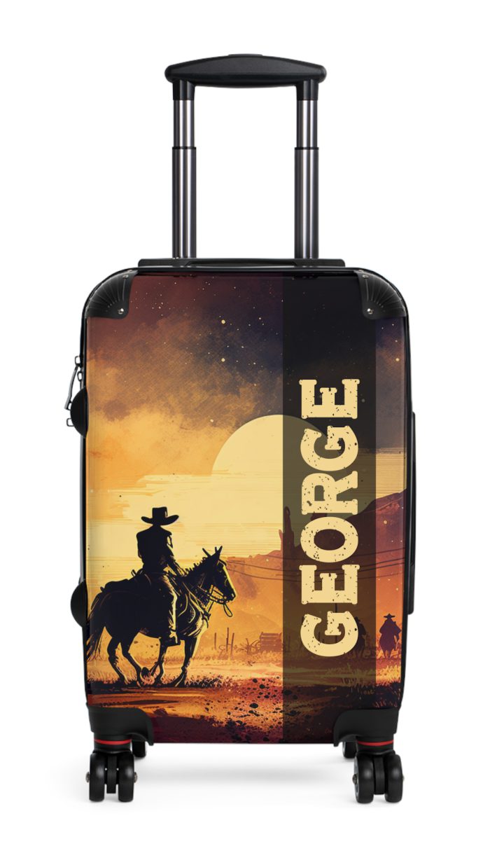 Custom Retro Western Suitcase - A personalized travel companion blending vintage aesthetics with modern functionality.