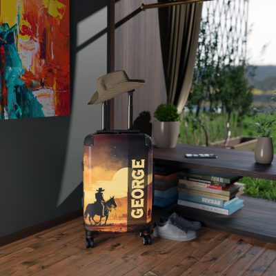 Custom Retro Western Suitcase - A personalized travel companion blending vintage aesthetics with modern functionality.