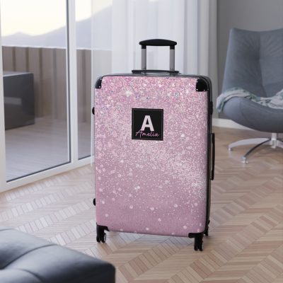 Custom Glitter Suitcase - A personalized travel essential that sparkles with individuality.