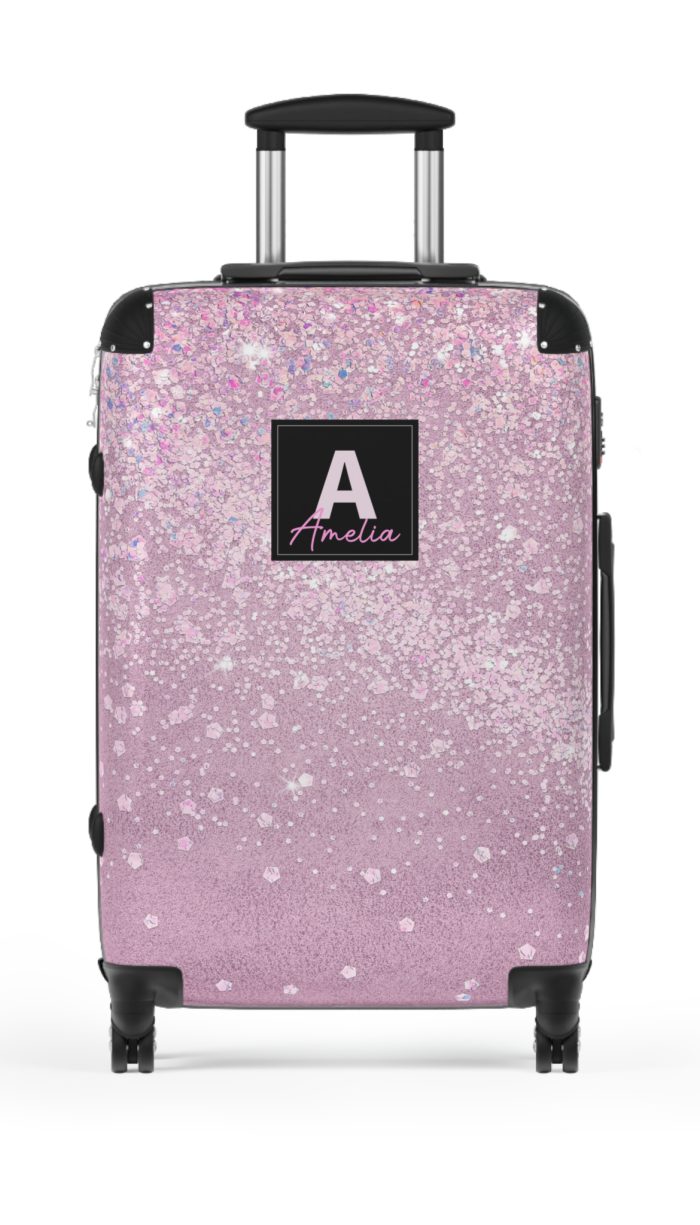 Custom Glitter Suitcase - A personalized travel essential that sparkles with individuality.