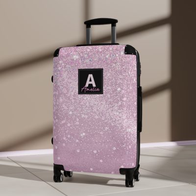 Custom Glitter Suitcase - A personalized travel essential that sparkles with individuality.