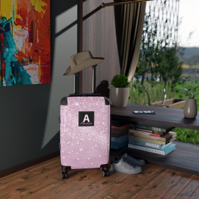 Custom Glitter Suitcase - A personalized travel essential that sparkles with individuality.