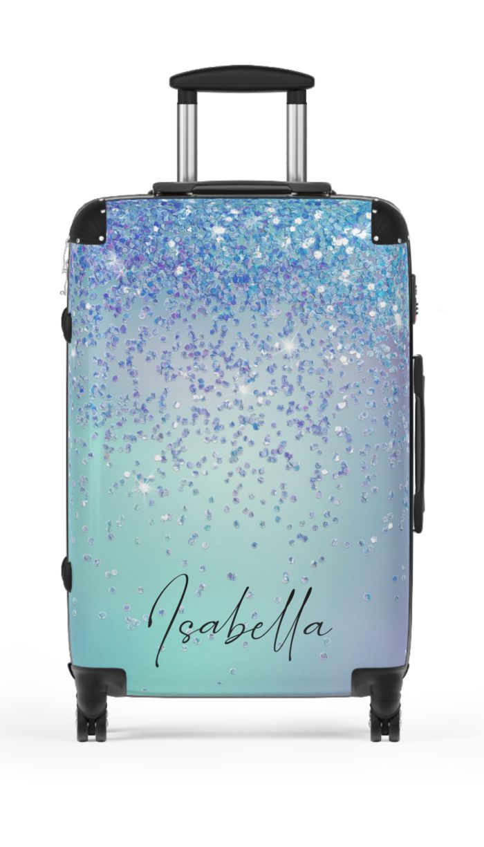 Custom Glitter Suitcase - A personalized travel essential that sparkles with individuality.