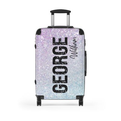 Custom Pastel Glitter Suitcase - A unique and personalized travel companion with a dreamy pastel and glitter design.