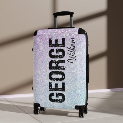 Custom Pastel Glitter Suitcase - A unique and personalized travel companion with a dreamy pastel and glitter design.