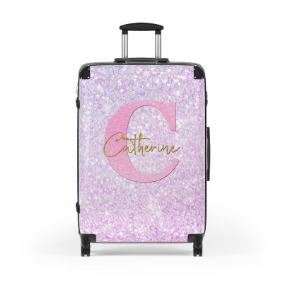 Custom Pastel Glitter Suitcase - A unique and personalized travel companion with a dreamy pastel and glitter design.