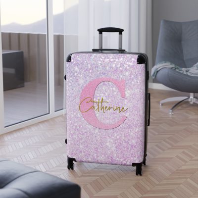 Custom Pastel Glitter Suitcase - A unique and personalized travel companion with a dreamy pastel and glitter design.