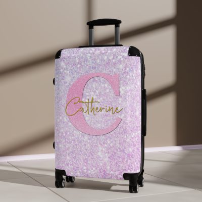 Custom Pastel Glitter Suitcase - A unique and personalized travel companion with a dreamy pastel and glitter design.